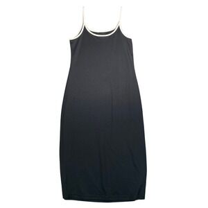 Vintage Black White Trim Spaghetti Strap Maxi Dress Casual Basic Comfort Size 14